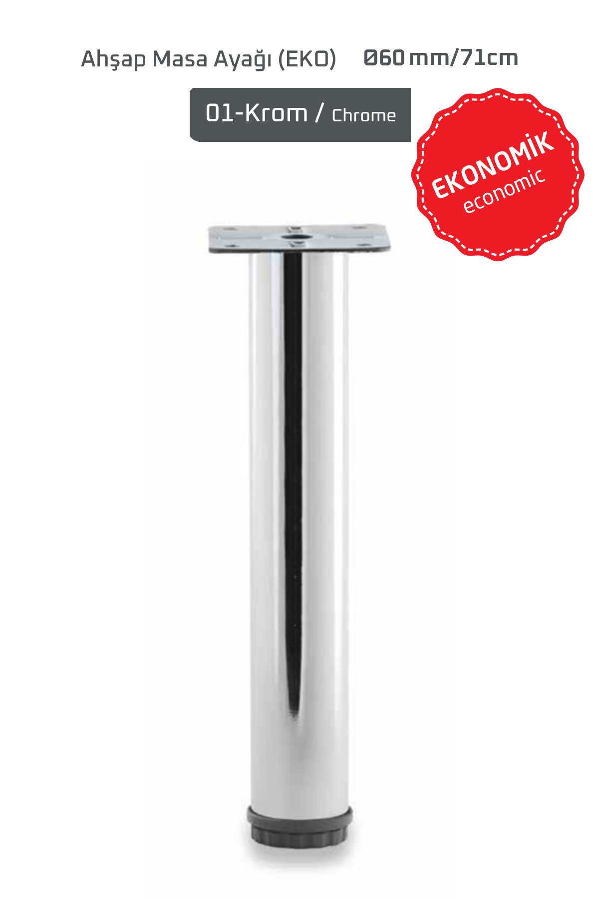 Ø60 71 cm Krom Masa Ayağı | SC Boru, Ayarlı, Bağlantı Saclı